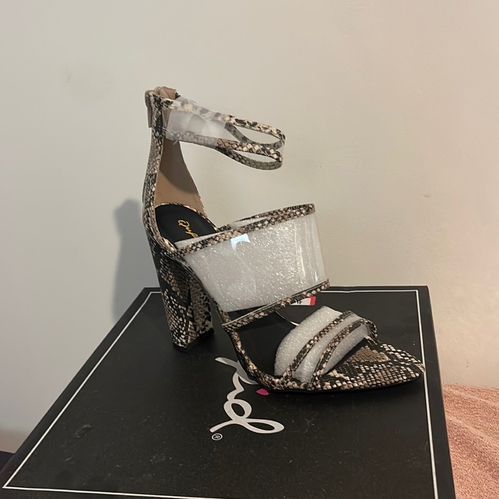 Snake Skinned Back Zip Chunky Heel